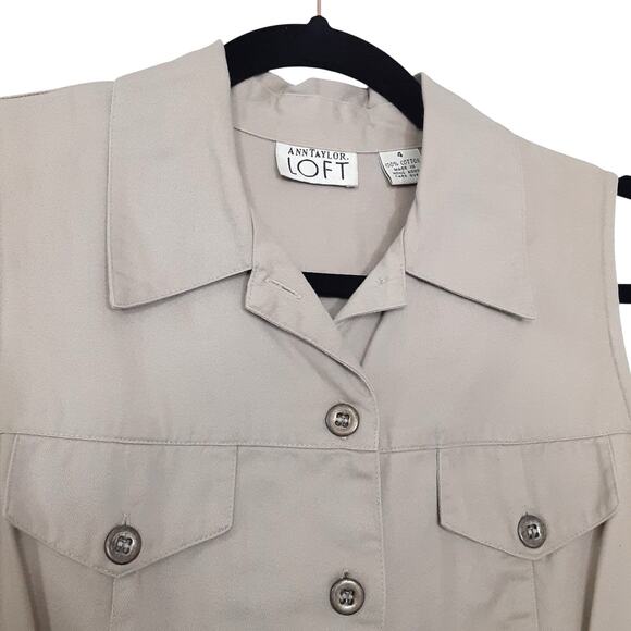 Vintage 90s Safari Dress Sleeveless Button Up Khaki Sheath Dress Mini Womens 4 - Picture 3 of 11